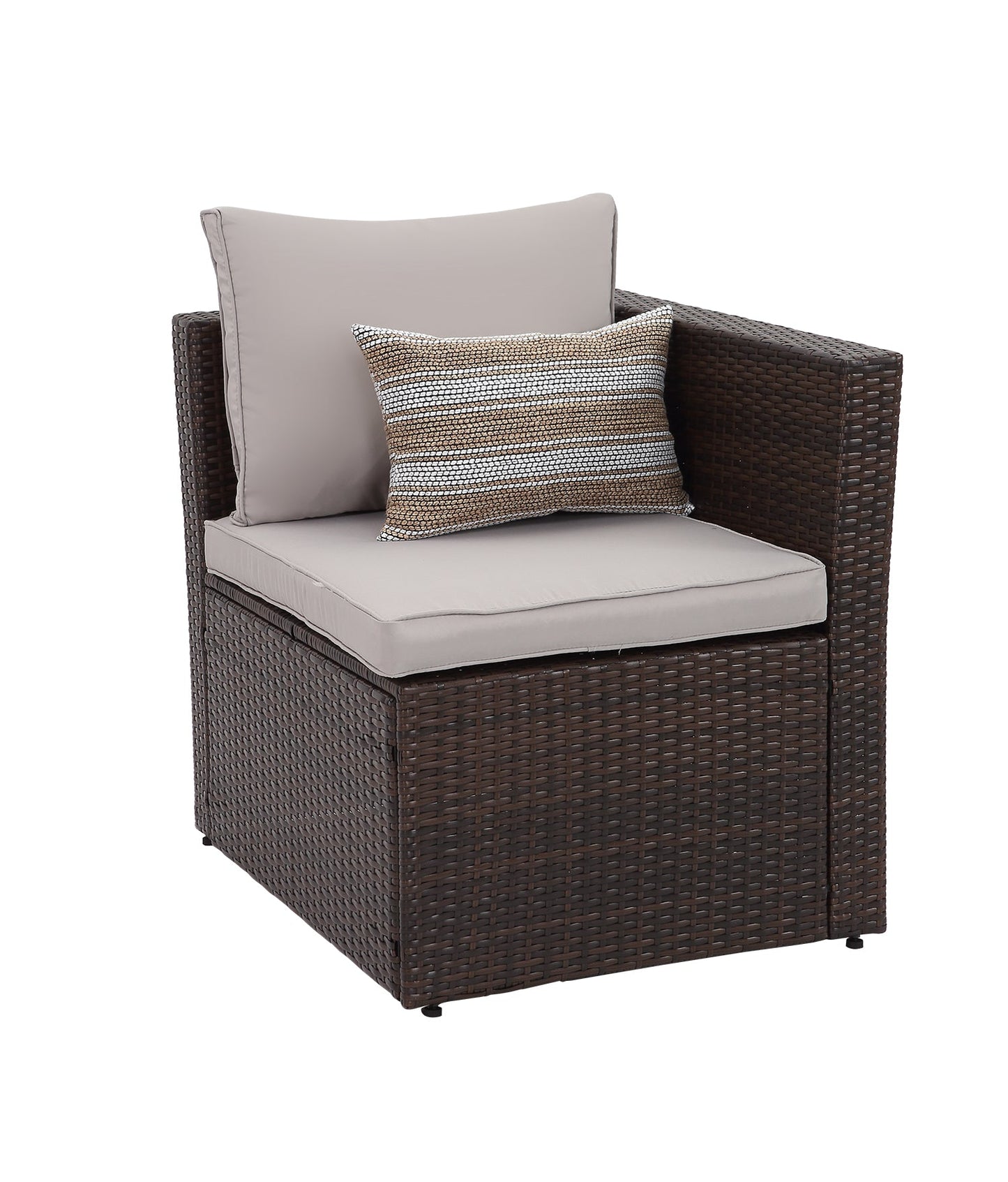 Brisk 6 Piece All Weather Wicker Sofa Seating Group with Cushions, Ottoman With Storage and Coffee Table
