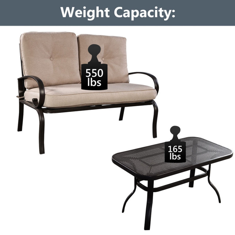 2 Pieces Patio Outdoor Cushioned Coffee Table Seat