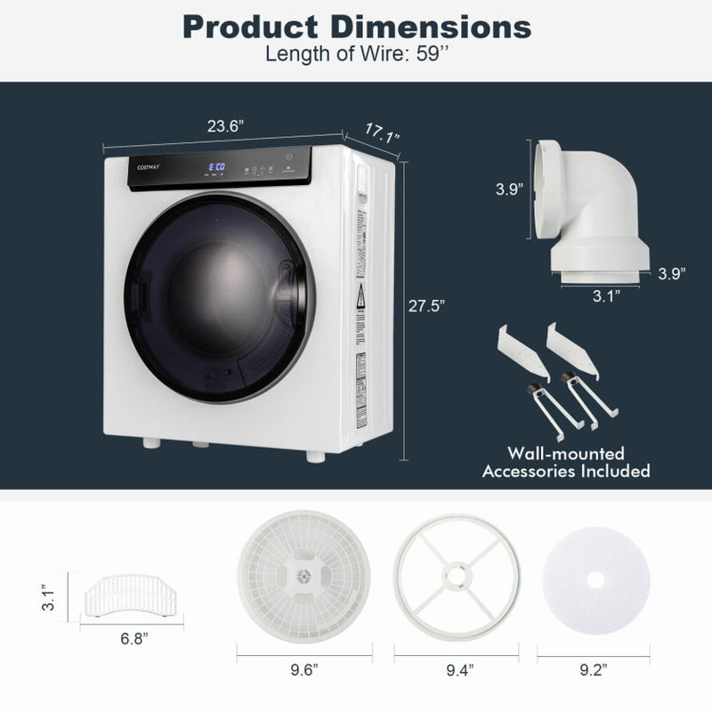 2.6 Cu.Ft Compact Clothes Dryer with Touch Panel and 2 Modes