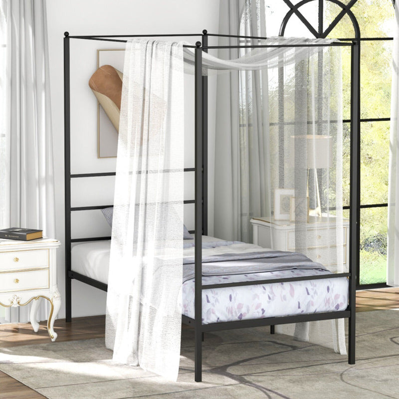 Twin/Full/Queen Size Metal Canopy Bed Frame with Slat Support