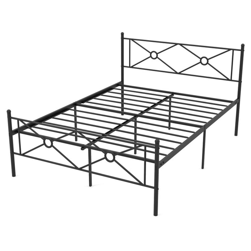 Full/Queen Size Metal Platform Bed Frame with Headboard and Footboard