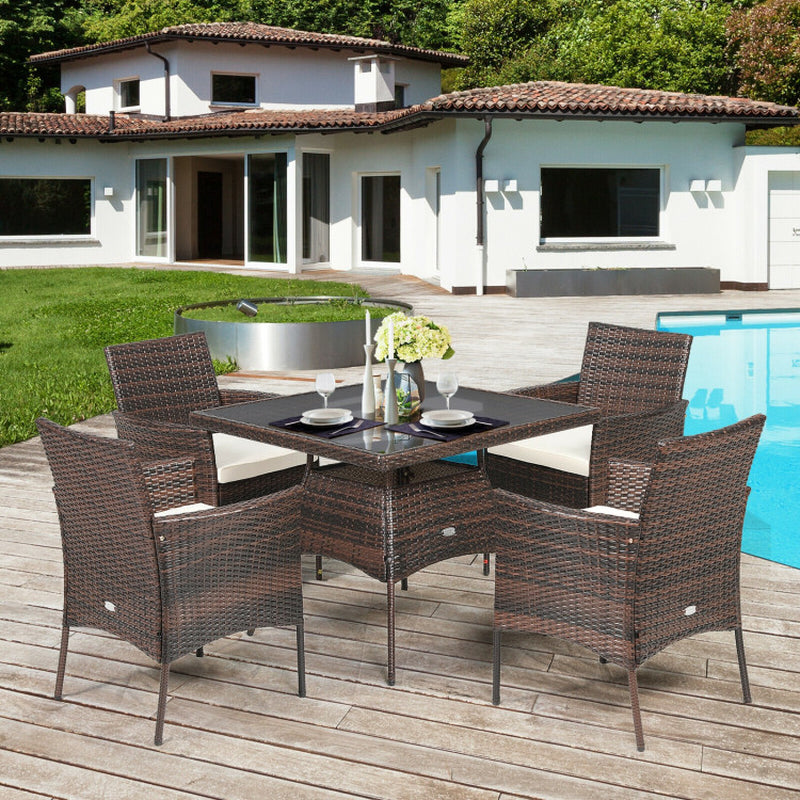 5 Pieces Wicker Patio Dining Set with 4 Armrest Chairs