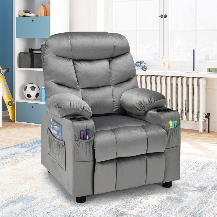Kids PU Leather/Velvet Fabric Kids Recliner Chair with Cup Holders