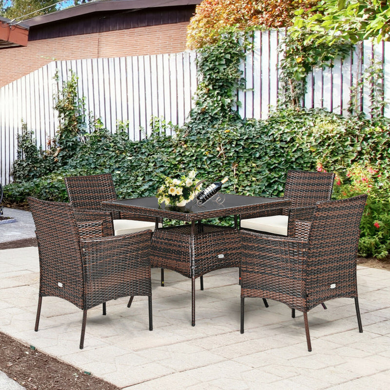 5 Pieces Wicker Patio Dining Set with 4 Armrest Chairs