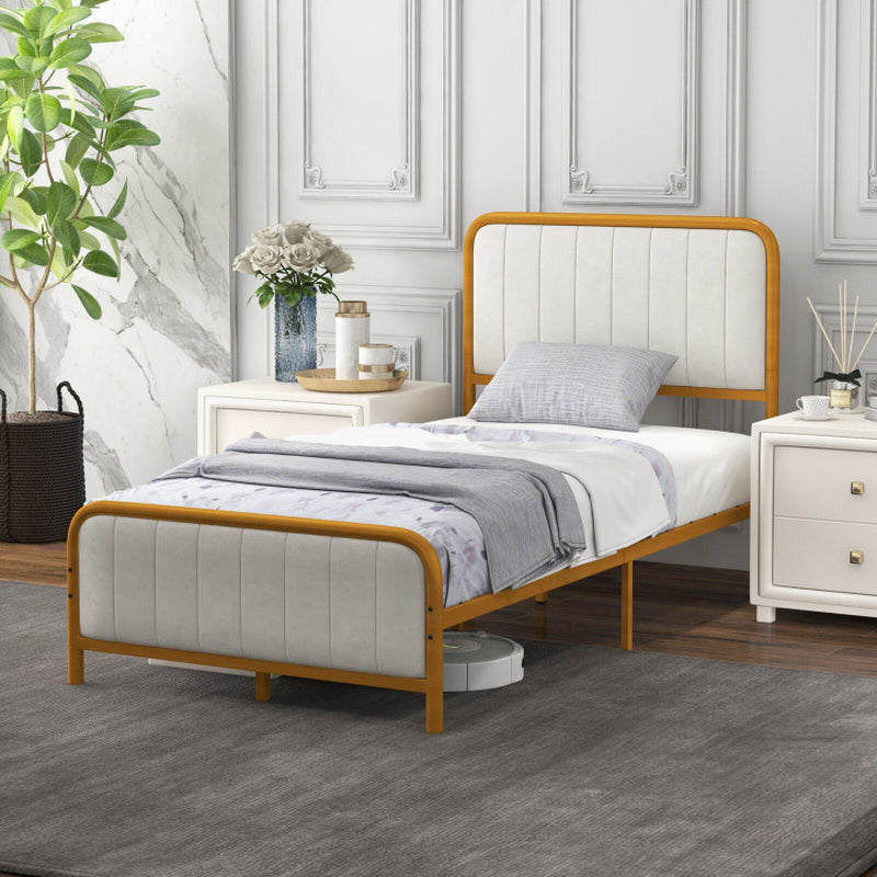 Upholstered Gold Platform Bed Frame with Velvet Headboard