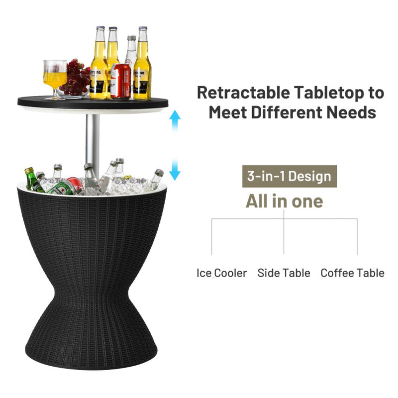 3 Pieces Outdoor Rattan Bar Table with Extendable Tabletop