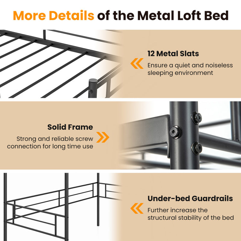 Metal Loft Twin Bed Frame Single High Loft Bed