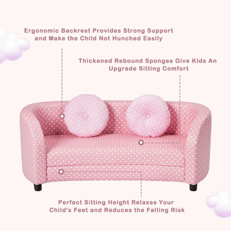 2 Seat Kid's Sofa Armrest Chair with Two Cloth Pillows