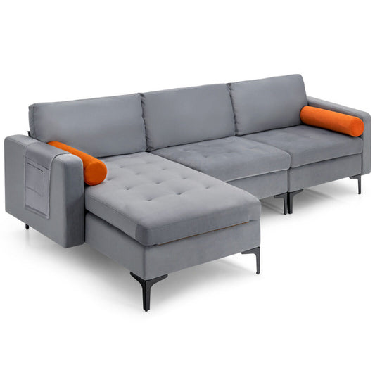 Modular L-Shaped 3-Seat Sectional Sofa with Reversible Chaise and 2 USB Ports