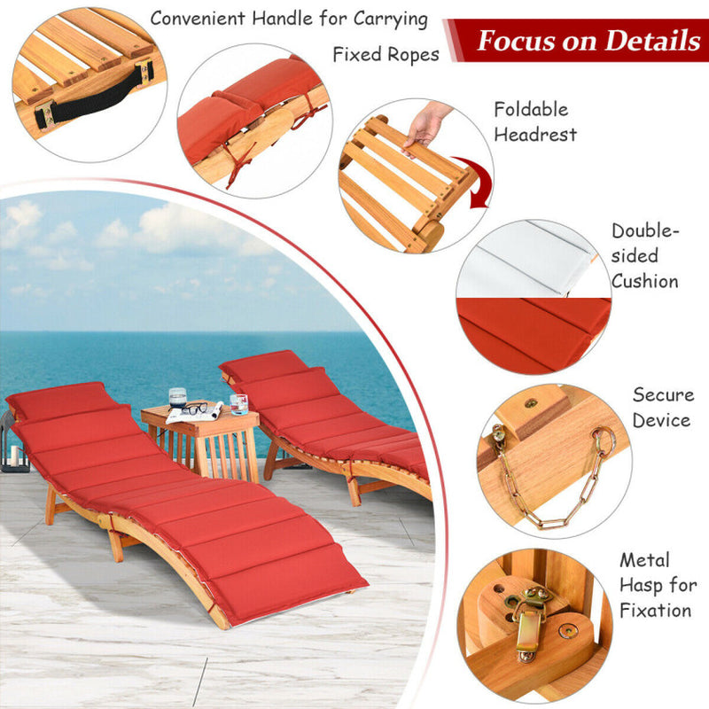 3 Pieces Folding Patio Eucalyptus Wood Lounge Chair Set with Foldable Side Table