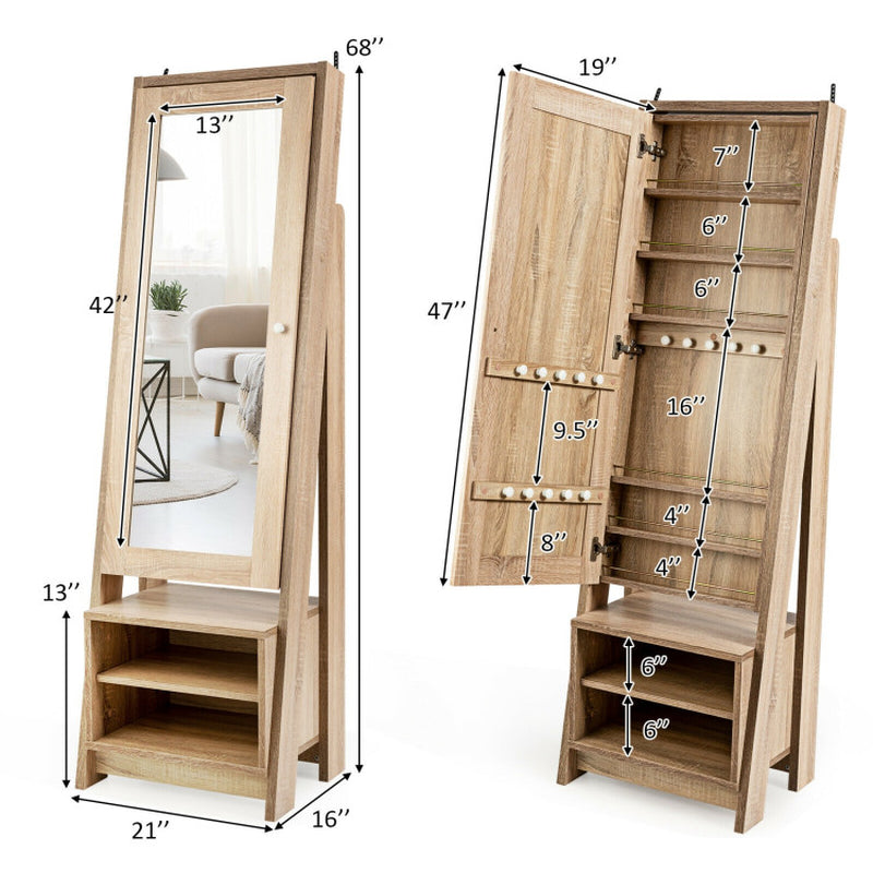 2-In-1 Wooden Cosmetics Storage Cabinet with Full-Length Mirror and Bottom Rack