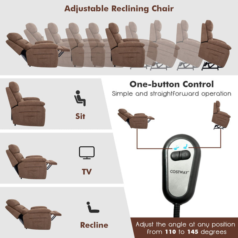 Power Lift Recliner Sofa with Side Pocket and Remote Control