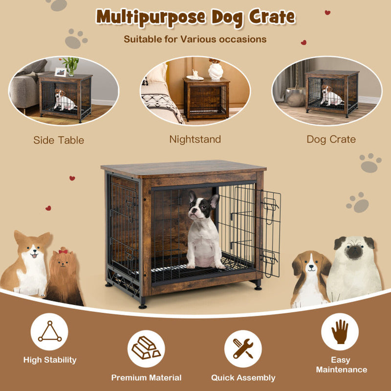Wooden Dog Crate Furniture with Tray and Double Door