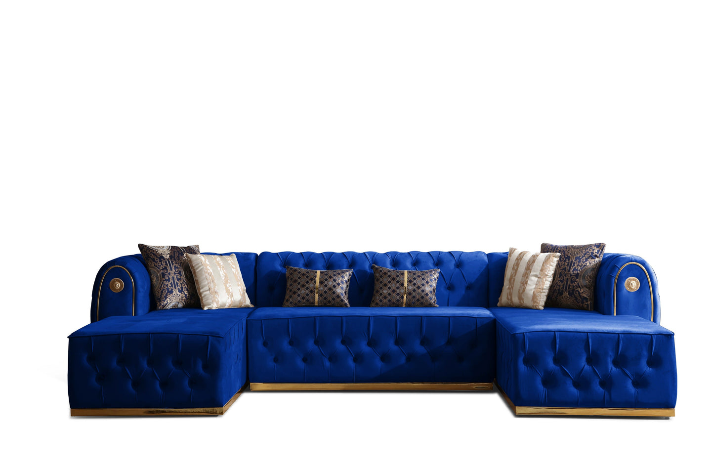 Luna U Double Chase Sectional Velvet Upholstery -  Navy Blue** OTTOMAN NOT INCLUDED**