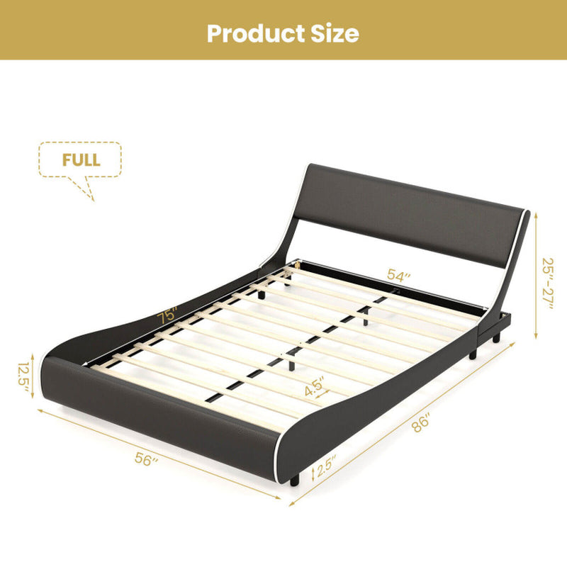 Upholstered Platform Bed Frame Low Profile Faux Leather with Curved Headboard