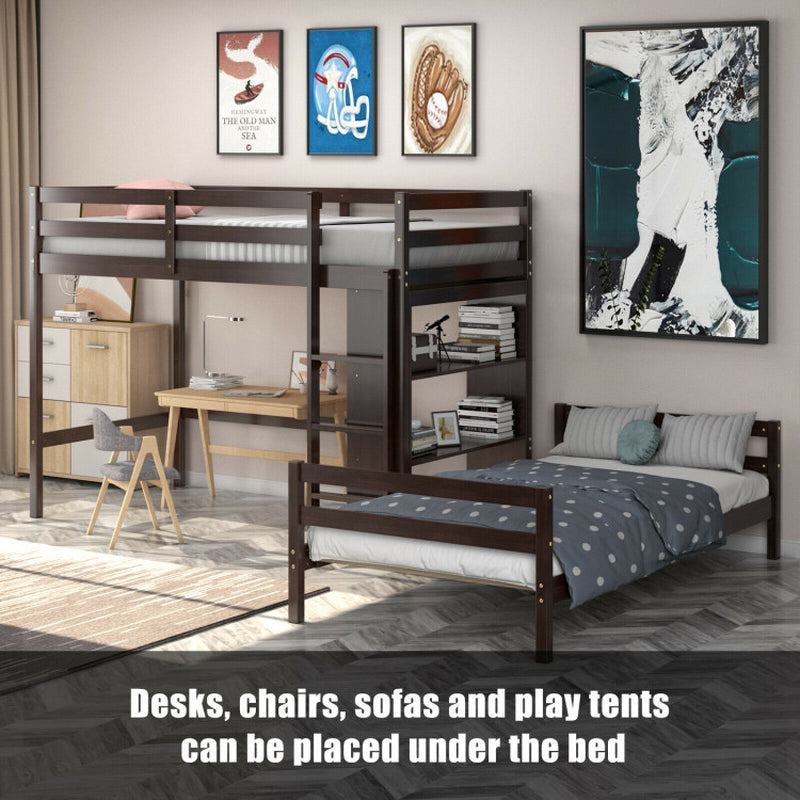 Twin over Twin Loft Bunk Bed with 3-Tier Bookcase