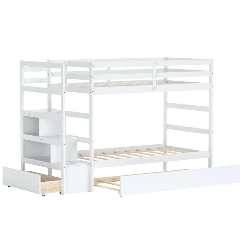 Twin over Twin Bunk Bed with Storage Shelf and Drawer