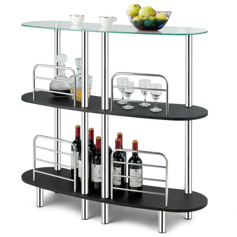 3-Tier Bar Cabinets Table with Tempered Glass Top