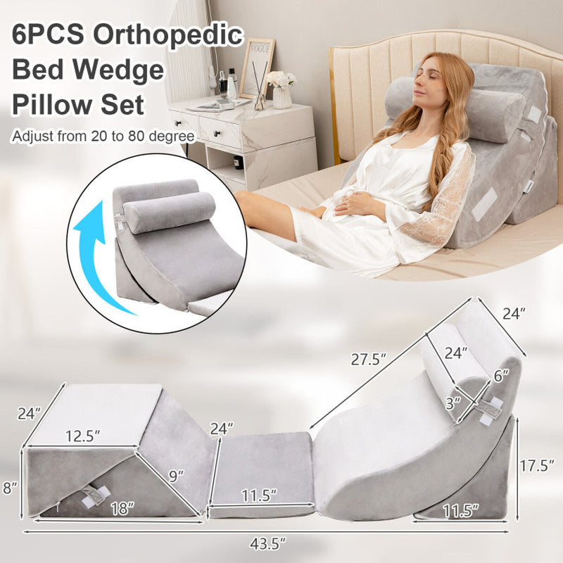 6 Pieces Bed Wedge Pillow Set for Neck Back and Leg Pain Relief