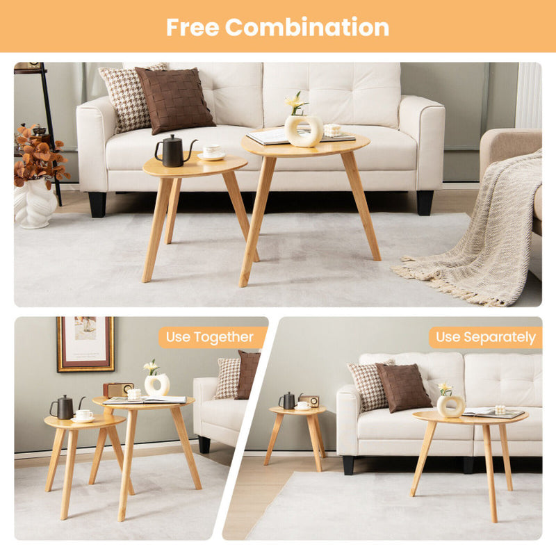 Set of 2 Triangle Modern Coffee Table Rubber Wood for Living Room