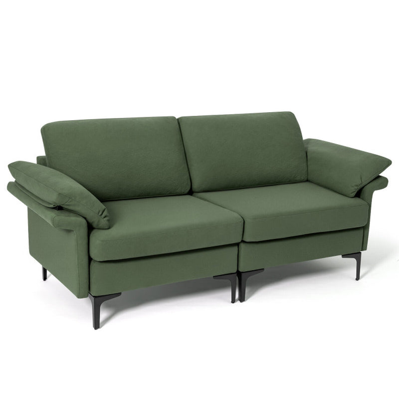 Modern Fabric Loveseat Sofa for with Metal Legs and Armrest Pillows
