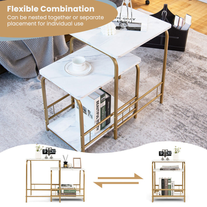 2 Pieces Faux Marble Nesting Table for Small Space