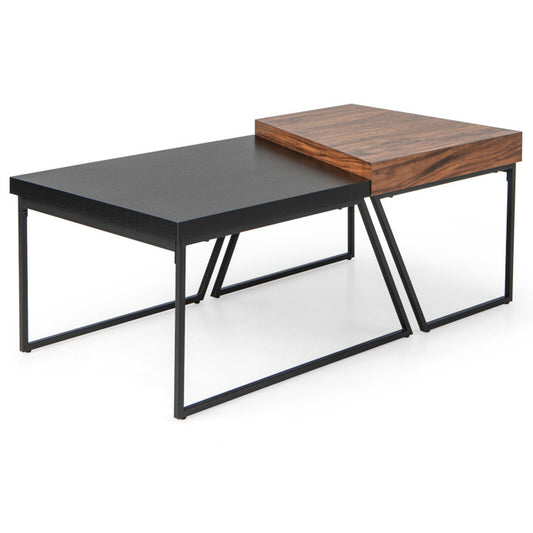 Coffee Table Set of 2 with Powder Coated Metal Legs