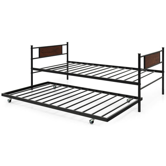 Twin Size 2-In-1 Daybed Frame with Pullout Trundle