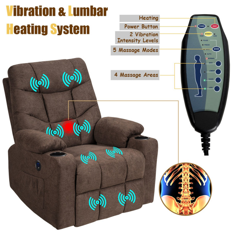 Electric Power Lift Massage Recliner Sofa with 8 Point Massage and Lumbar Heat