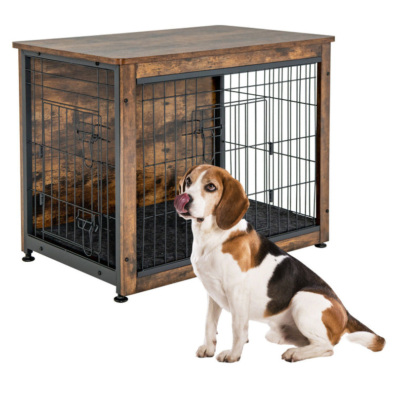 Wooden Dog Crate Furniture with Tray and Double Door