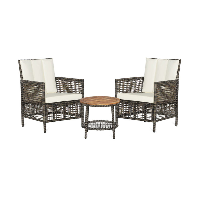 3 Pieces Patio Rattan Furniture Set with Cushioned Sofas and Wood Table Top