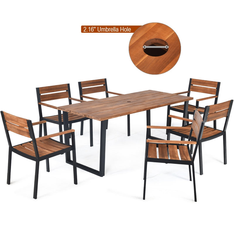 7 Pieces Patented Outdoor Patio Dining Table Set with Hole