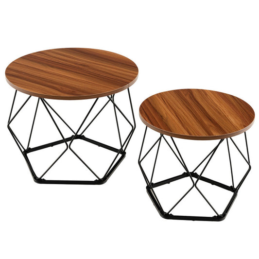 Set of 2 Modern round Coffee Table with Pentagonal Steel Base