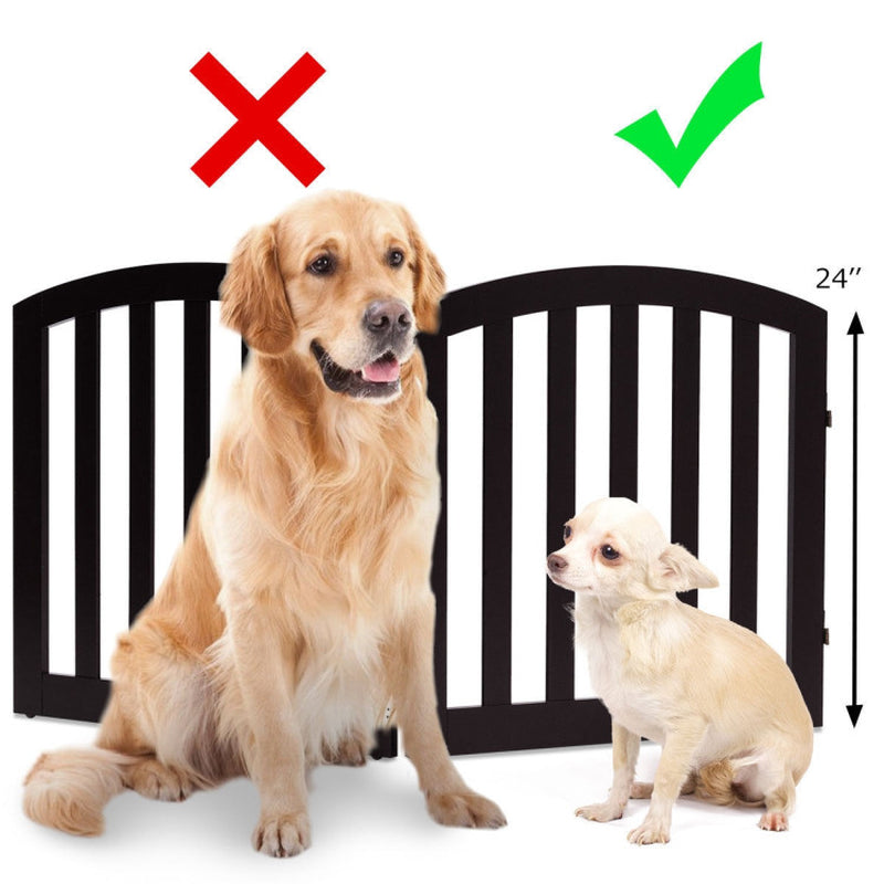 24" 2 Panel Configurable Folding Free Standing Wooden Pet Safety Fence with Arched Top