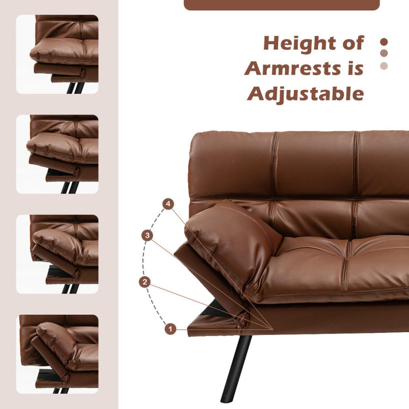 Convertible Memory Foam Futon Sofa Bed with Adjustable Armrest