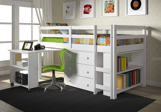 White Loft Bed with Desk