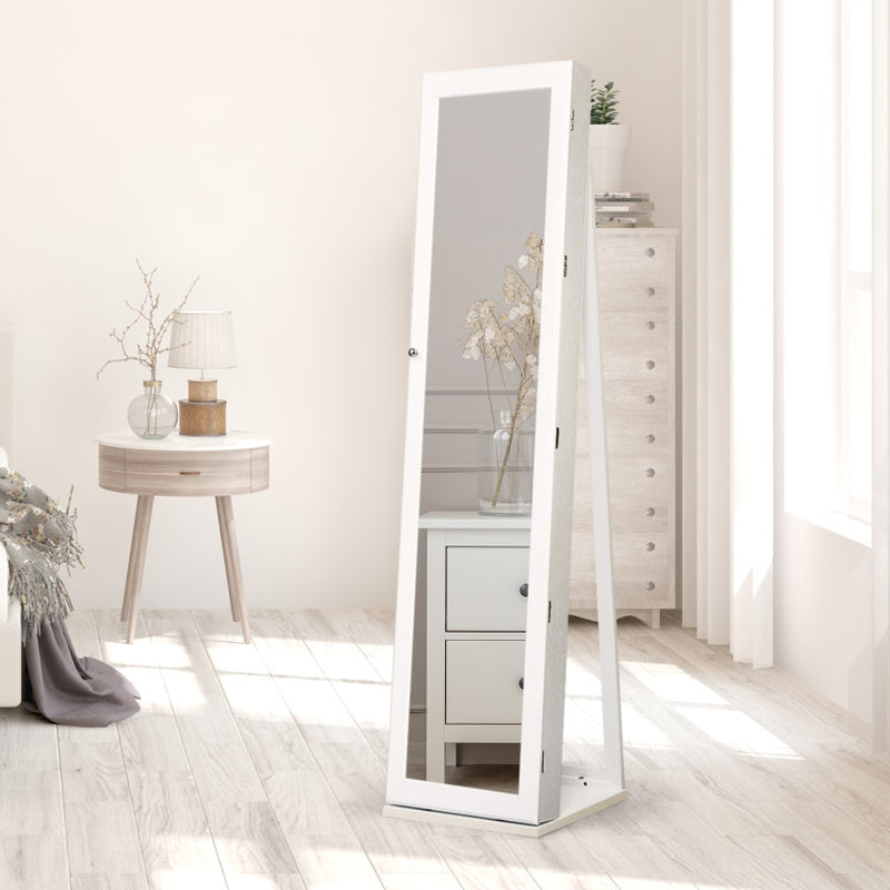 Standing Lockable Jewelry Storage Organizer with Full-Length Mirror