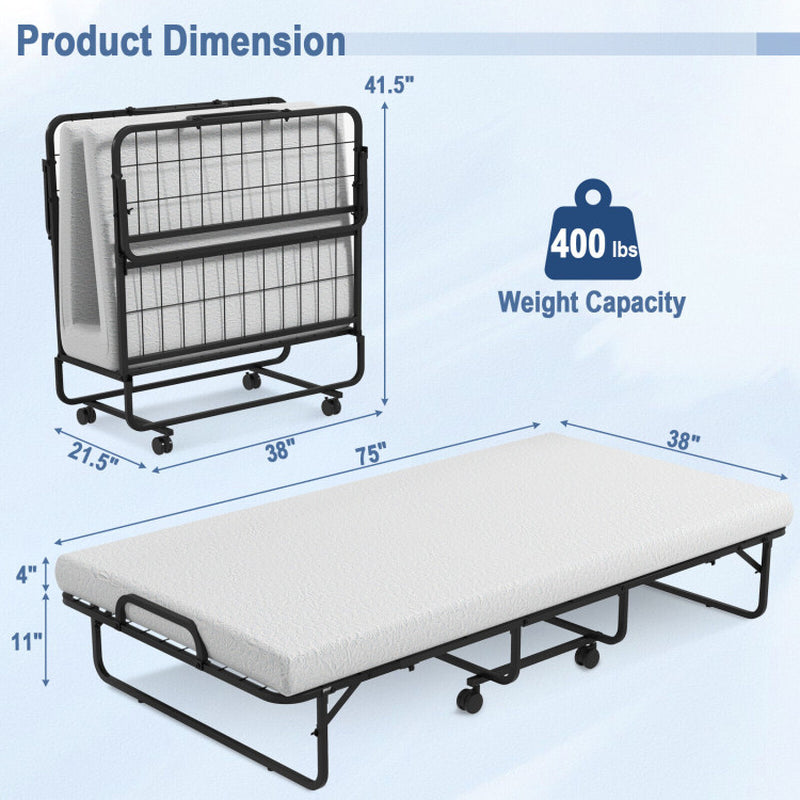 Twin Size Metal Folding Bed with Memory Foam Mattress
