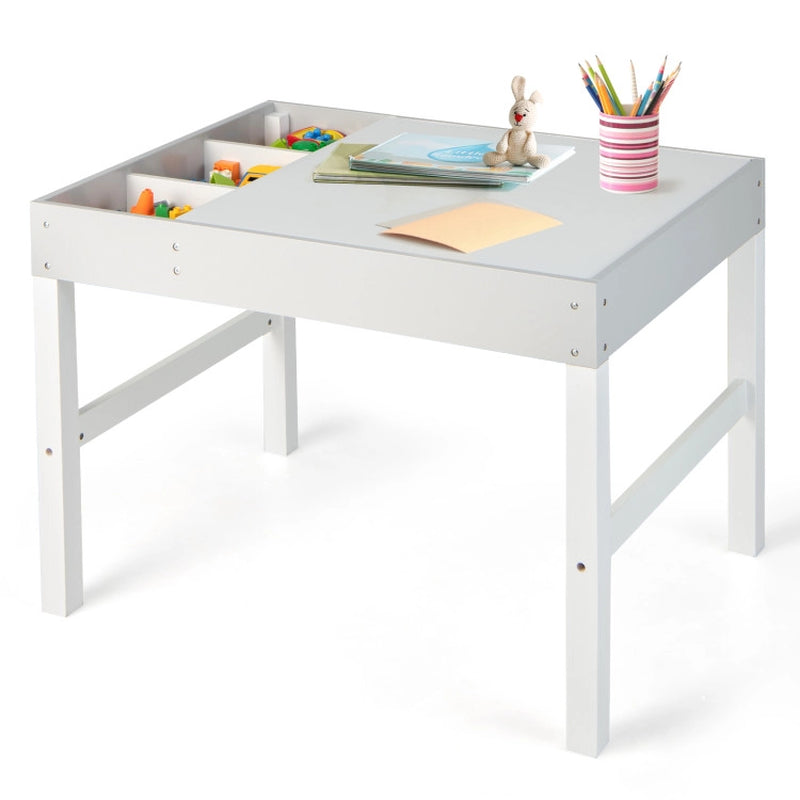 3 in 1 Wooden Kids Table with Storage and Double-Sided Tabletop