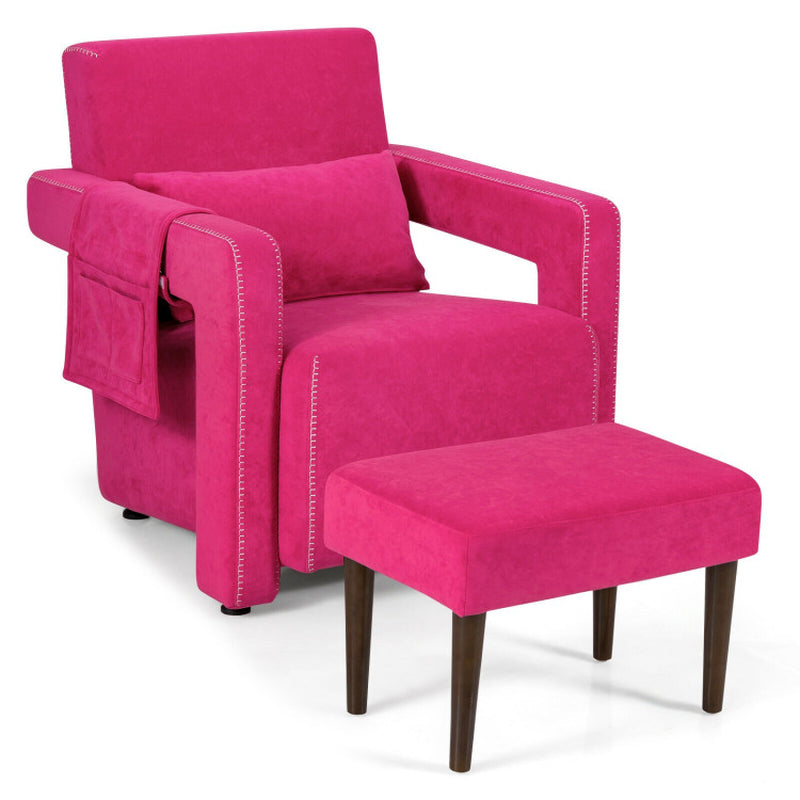 Modern Berber Fleece Accent Chair with Ottoman and Waist Pillow for Living Room
