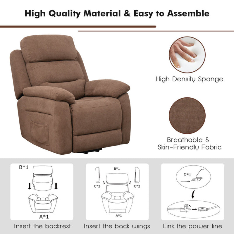 Power Lift Recliner Sofa with Side Pocket and Remote Control