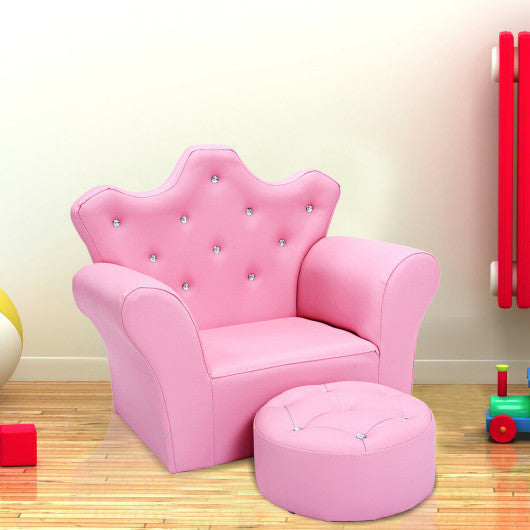 Pink Kids Sofa Armrest Couch with Ottoman-Pink