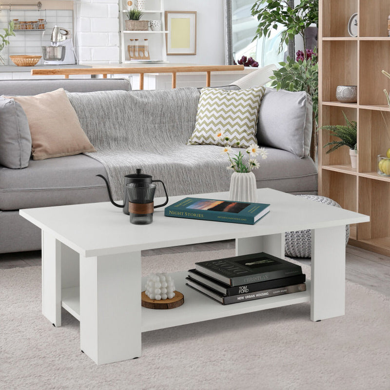 Large 36 Inch 2-Tier Wooden Modern Coffee Table with Storage Shelf