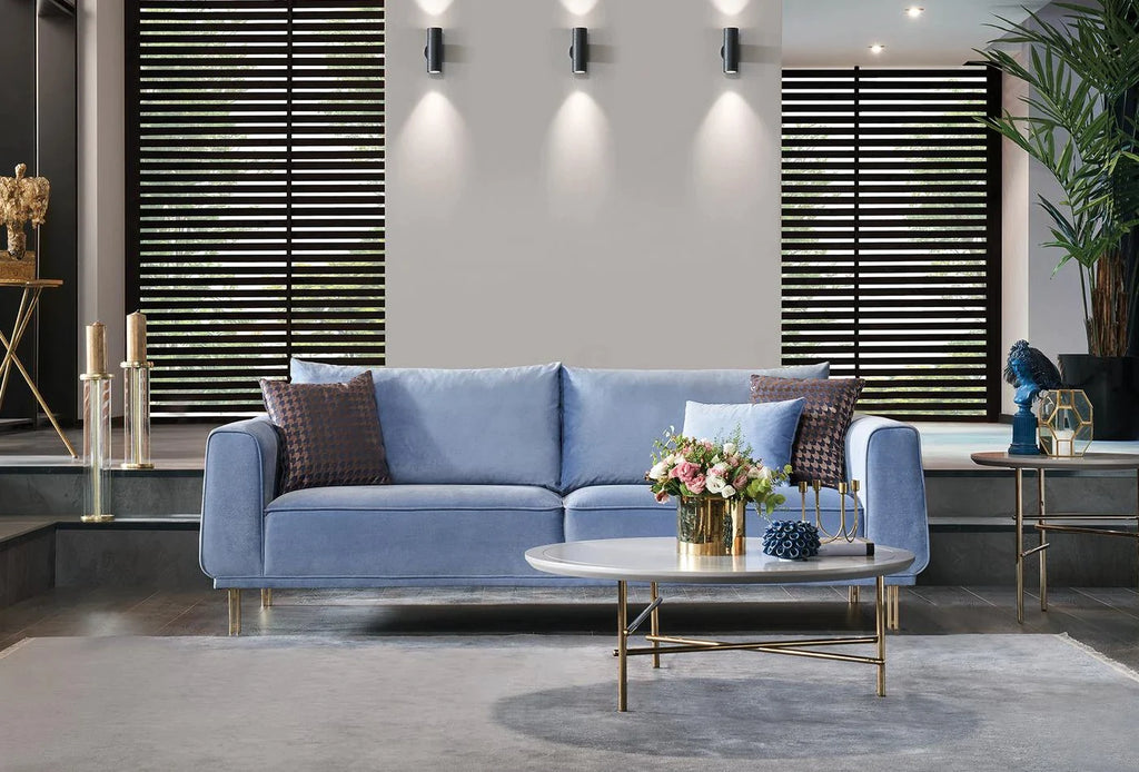 Merida Blue/Gold 3-Seater Sofa