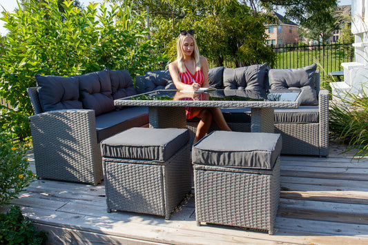 10 Piece Outdoor Wicker Rattan Moduler Dining Set - ASI-5566-GRAY