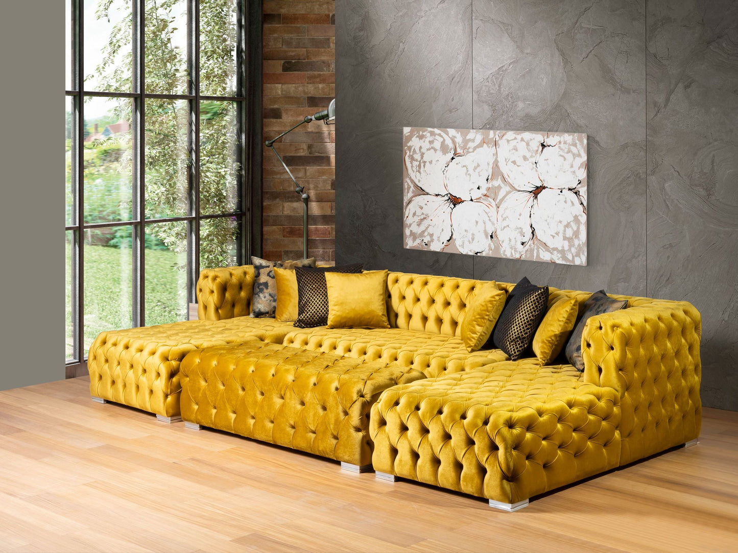 Polo Double Chase Sectional - Mustard ** OTTOMAN NOT INCLUDED**