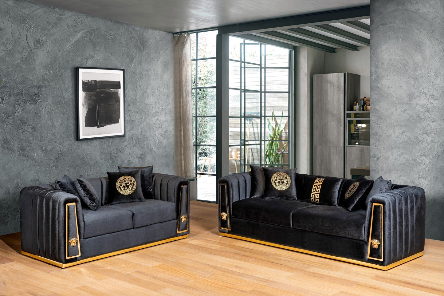 Royal Sofa & Loveseat Velvet Upholstery - Burgundy