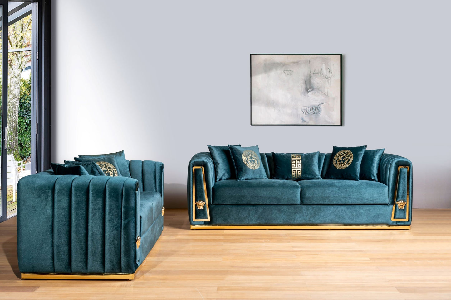 Royal Sofa & Loveseat Velvet Upholstery - Navy Blue