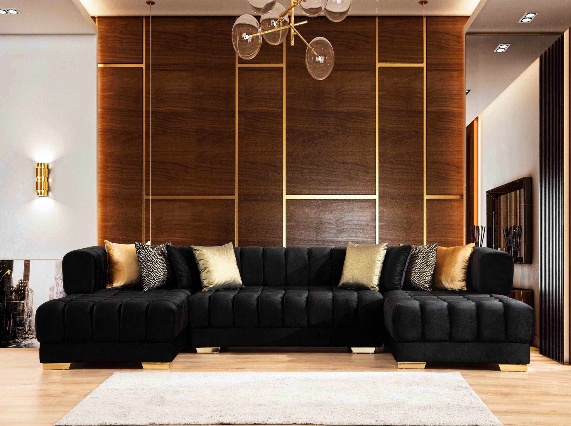 Ariana Black Velvet Double Chaise Sectional