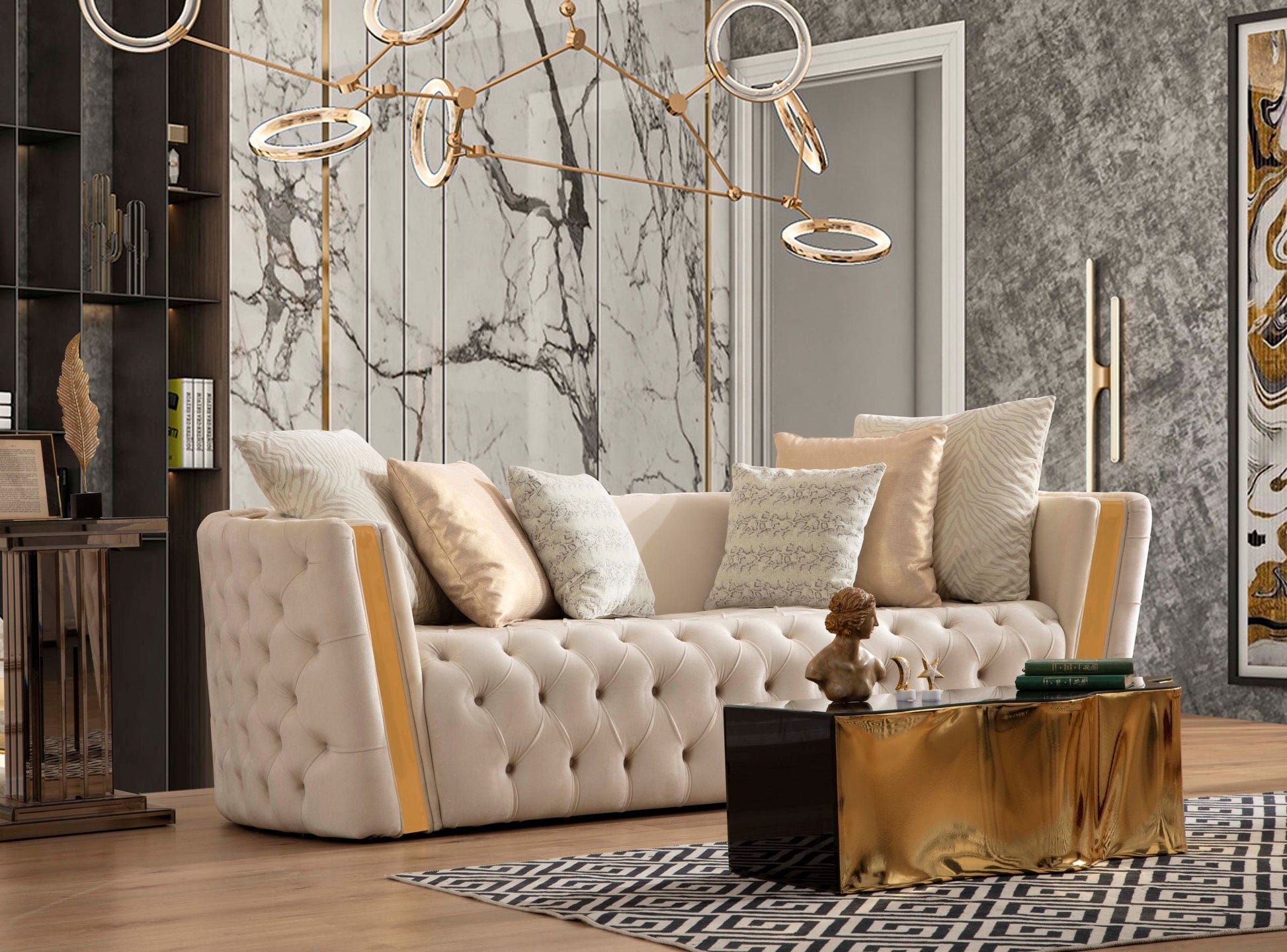 Fanci Ivory Velvet Sofa & Loveseat